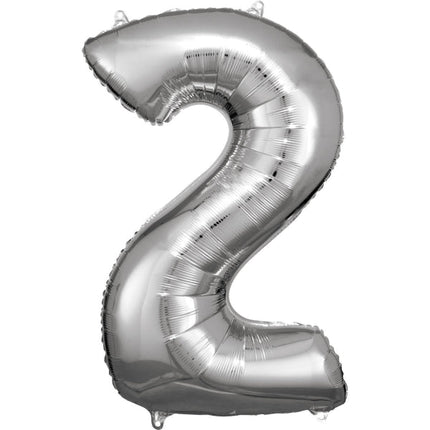 Folieballon – Cijfer 2 – Zilver – 92 x 57 cm van Riethmueller koop je bij Partywinkel