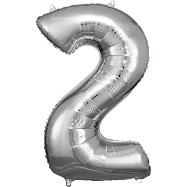 Folieballon – Cijfer 2 – Zilver – 92 x 57 cm van Riethmueller koop je bij Partywinkel