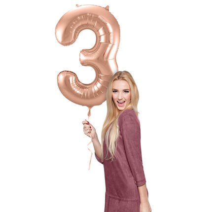 Folieballon Cijfer 3 - Rosé Goud - 86 cm van Folat koop je bij Partywinkel