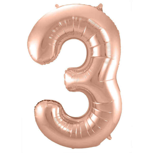Folieballon Cijfer 3 - Rosé Goud - 86 cm van Folat koop je bij Partywinkel