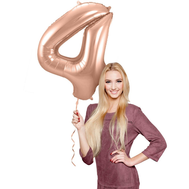 Folieballon Cijfer 4 - Rosé Goud - 86 cm van Folat koop je bij Partywinkel