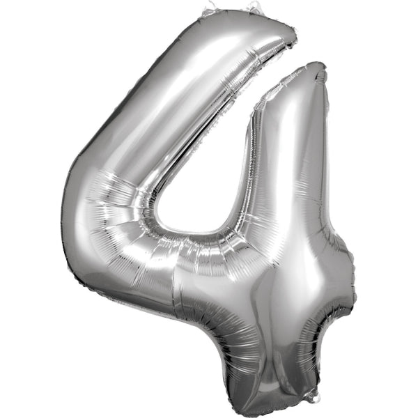 Folieballon – Cijfer 4 – Zilver – 93 x 65 cm van Riethmueller koop je bij Partywinkel