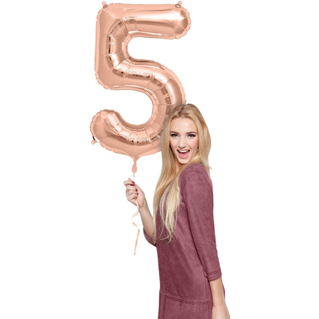 Folieballon Cijfer 5 - Rosé Goud - 86 cm van Folat koop je bij Partywinkel