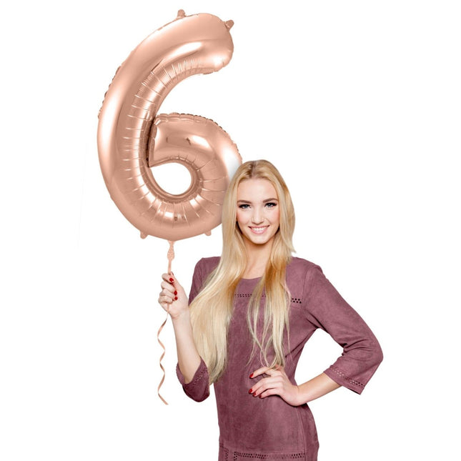 Folieballon Cijfer 6 - Rosé Goud - 86 cm van Folat koop je bij Partywinkel