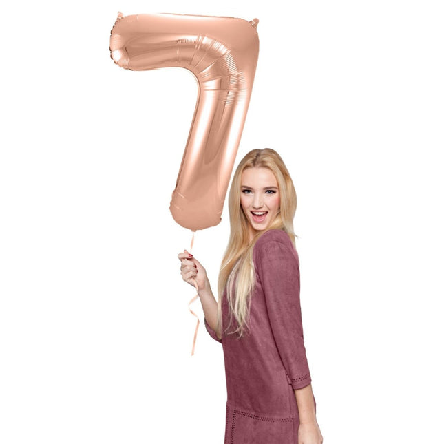 Folieballon Cijfer 7 - Rosé Goud - 86 cm van Folat koop je bij Partywinkel