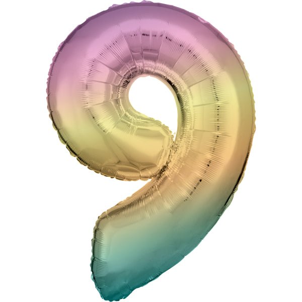 Folieballon – Cijfer 9 – Rainbow Pastel – 89 x 60 cm van Riethmueller koop je bij Partywinkel