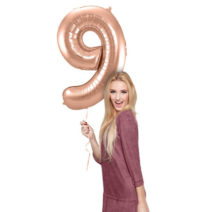 Folieballon Cijfer 9 - Rosé Goud - 86 cm van Folat koop je bij Partywinkel