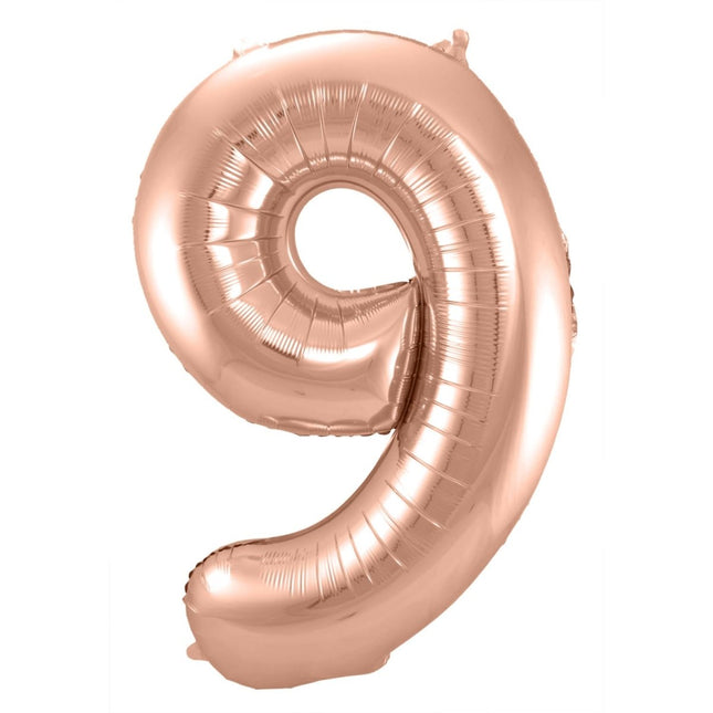 Folieballon Cijfer 9 - Rosé Goud - 86 cm van Folat koop je bij Partywinkel