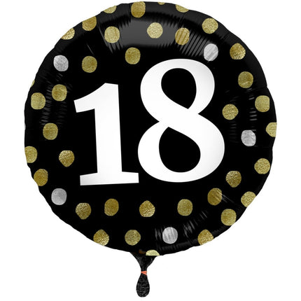 Folieballon Glossy Black 18 Jaar - 45cm van Folat koop je bij Partywinkel