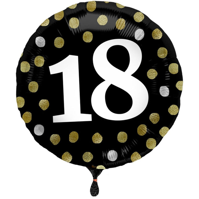 Folieballon Glossy Black 18 Jaar - 45cm van Folat koop je bij Partywinkel