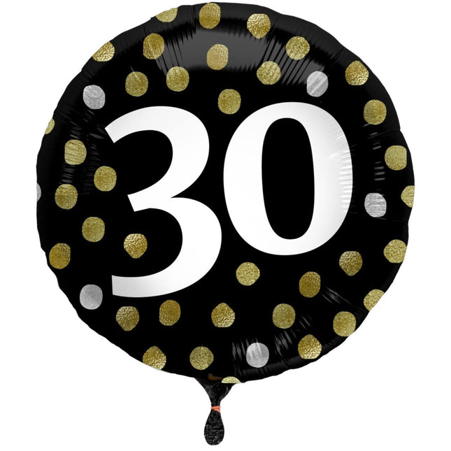 Folieballon Glossy Black 30 Jaar - 45cm van Folat koop je bij Partywinkel