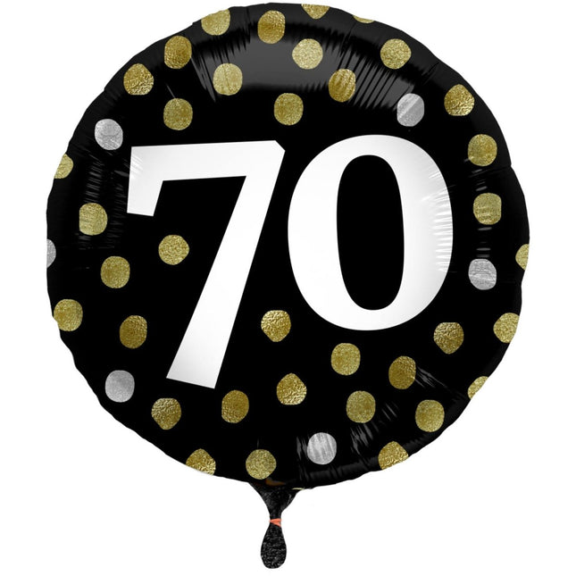 Folieballon Glossy Black 70 Jaar - 45cm van Folat koop je bij Partywinkel