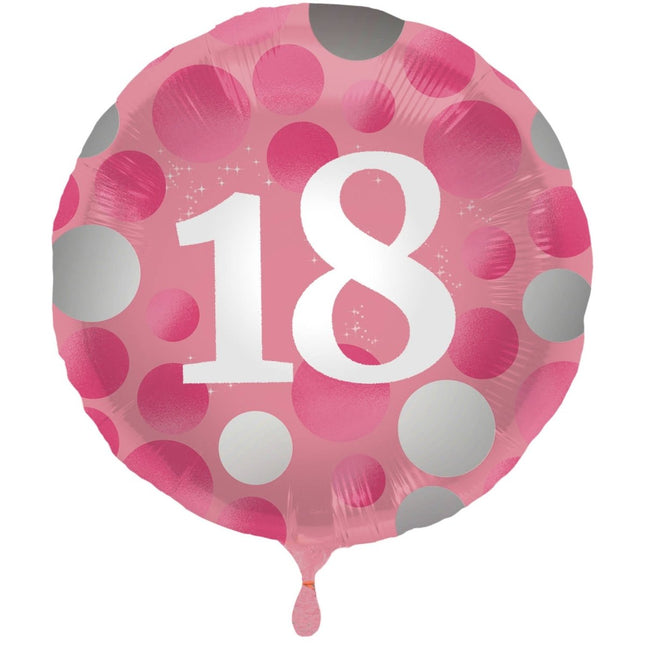 Folieballon Glossy Pink 18 Jaar - 45cm van Folat koop je bij Partywinkel