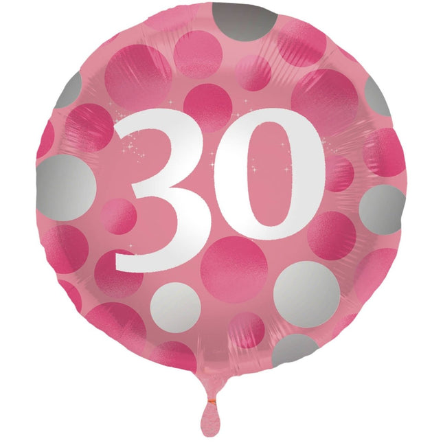 Folieballon Glossy Pink 30 Jaar - 45cm van Folat koop je bij Partywinkel