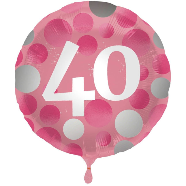 Folieballon Glossy Pink 40 Jaar - 45cm van Folat koop je bij Partywinkel