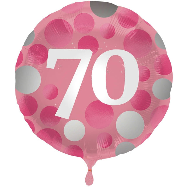 Folieballon Glossy Pink 70 Jaar - 45cm van Folat koop je bij Partywinkel