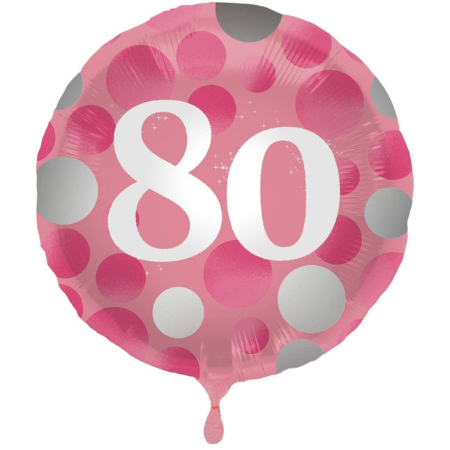 Folieballon Glossy Pink 80 Jaar - 45cm van Folat koop je bij Partywinkel
