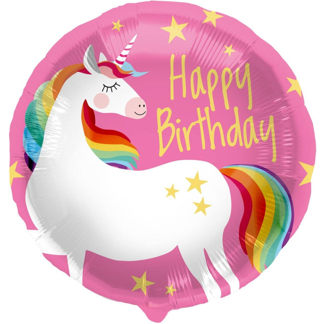 Folieballon 'Happy Birthday' Eenhoorn Roze - 45cm van Folat koop je bij Partywinkel