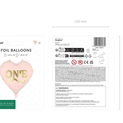 Folieballon Hart ''One'', 45 cm, lichtroze van Partydeco koop je bij Partywinkel