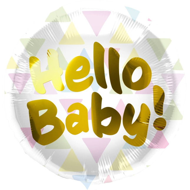 Folieballon 'Hello Baby!' Meerkleurige Driehoeken - 45cm van Folat koop je bij Partywinkel