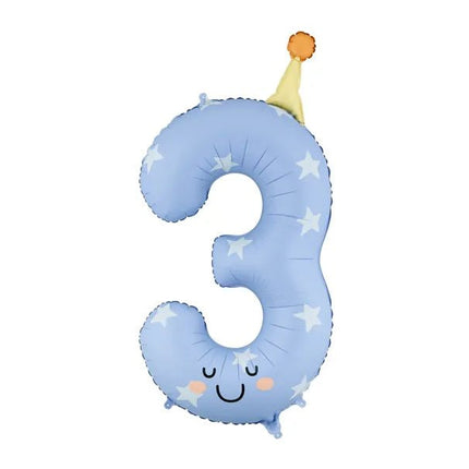 Folieballon met het cijfer "3", 86 cm, blauw van Partydeco koop je bij Partywinkel