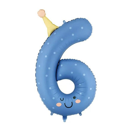Folieballon met het cijfer "6", 86 cm, blauw van Partydeco koop je bij Partywinkel