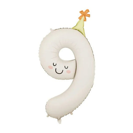 Folieballon met het cijfer "9", 86 cm, crèmekleurig van Partydeco koop je bij Partywinkel