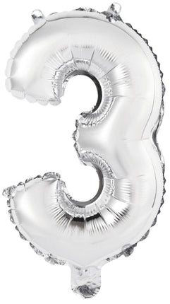 Folieballon – Mini Cijfer 3 – Zilver – 34 x 21 cm van Riethmueller koop je bij Partywinkel