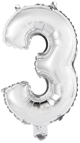 Folieballon – Mini Cijfer 3 – Zilver – 34 x 21 cm van Riethmueller koop je bij Partywinkel