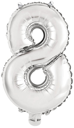 Folieballon – Mini Cijfer 8 – Zilver – 36 x 22 cm van Riethmueller koop je bij Partywinkel