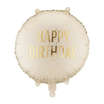 Folieballon rond Happy Birthday, 35x35 cm, crème Leeg van Partydeco koop je bij Partywinkel