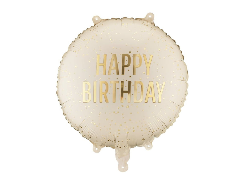 Folieballon rond Happy Birthday, 35x35 cm, crème Leeg van Partydeco koop je bij Partywinkel