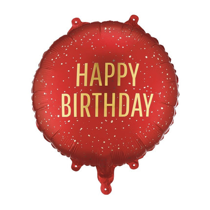 Folieballon rond Happy Birthday, 35x35 cm, donkerrood Leeg van Partydeco koop je bij Partywinkel