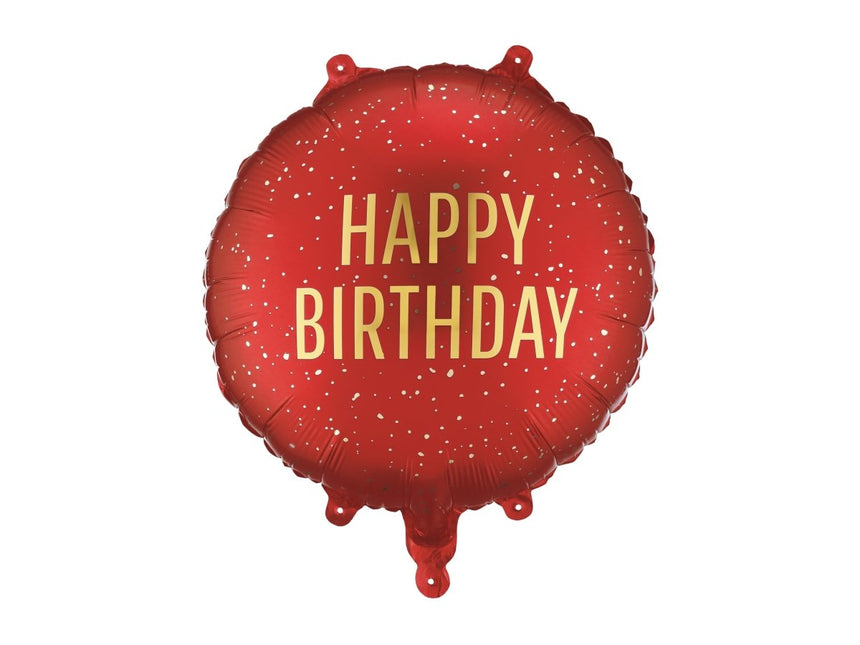 Folieballon rond Happy Birthday, 35x35 cm, donkerrood Leeg van Partydeco koop je bij Partywinkel