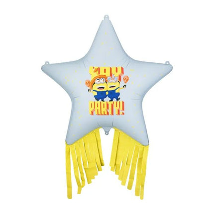 Folieballon Ster met kwastjes Minions, 72x72 cm, mix van Partydeco koop je bij Partywinkel