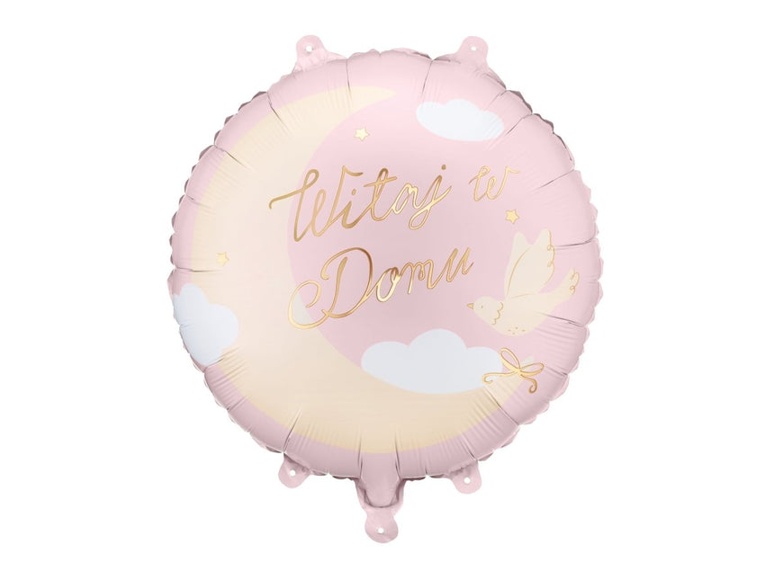 Folieballon ‘Welkom thuis’, 35 x 35 cm, lichtroze van Partydeco koop je bij Partywinkel