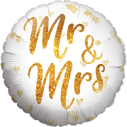 Mr. and Mrs. Helium Balloon, White and Gold, Empty, 45 cm