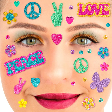 Colored Fake Tattoos for the Face: Glitter Flower Power