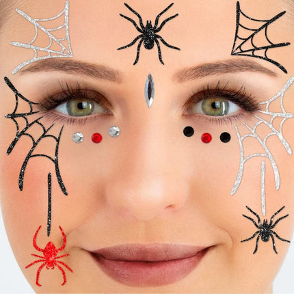 Spider Web Face Stickers Black, Red, Glitter