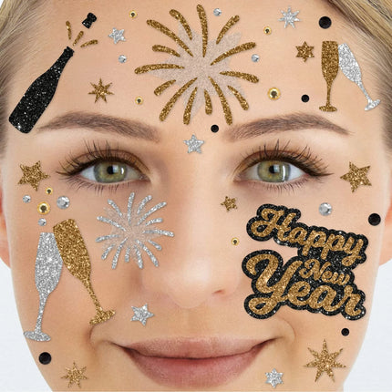 Gold, Silver, and Faux Tattoos for the Face with Glitter: Happy New Year