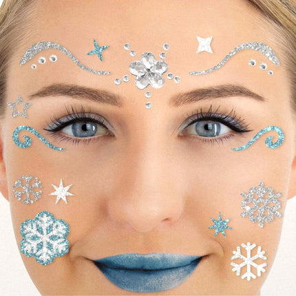 Blue and Silver Fake Tattoos for the Face with Glitter: Ice Princess