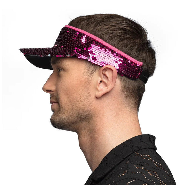 Fuchsia Zonneklep Pailletten van Boland koop je bij Partywinkel