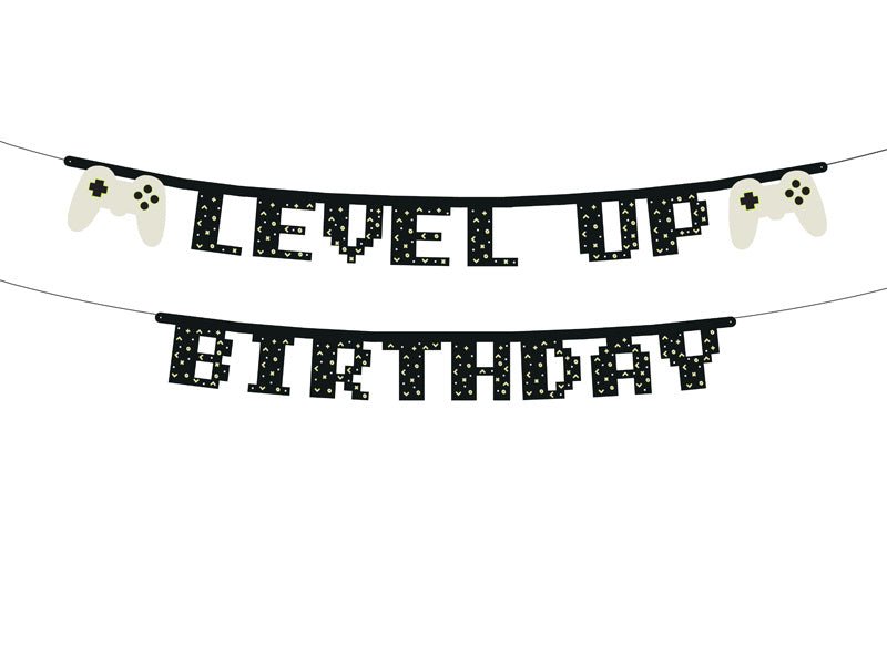 Gaming Party Banner Level Up Birthday 2,5m van Partydeco koop je bij Partywinkel