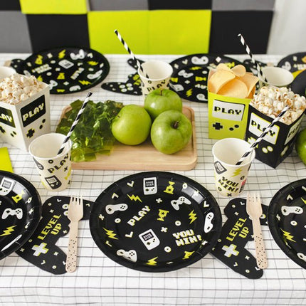 Gaming Party Borden Zwart Geel 23cm 6st van Partydeco koop je bij Partywinkel