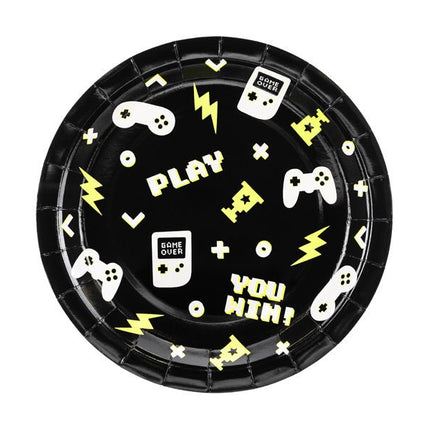 Gaming Party Borden Zwart Geel 23cm 6st van Partydeco koop je bij Partywinkel