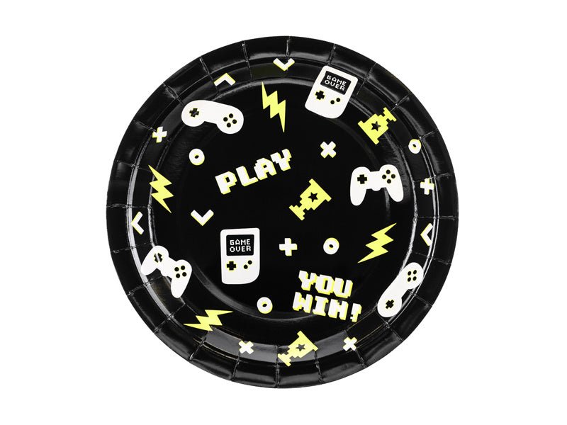 Gaming Party Borden Zwart Geel 23cm 6st van Partydeco koop je bij Partywinkel