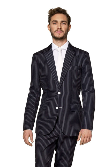 Gangster Krijtstreep Zwart Pak Heren Suitmeister van Suitmeister koop je bij Partywinkel