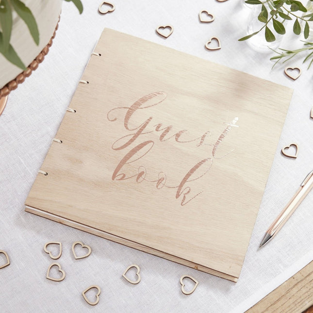 Gastenboek Hout 22cm van Ginger Ray koop je bij Partywinkel