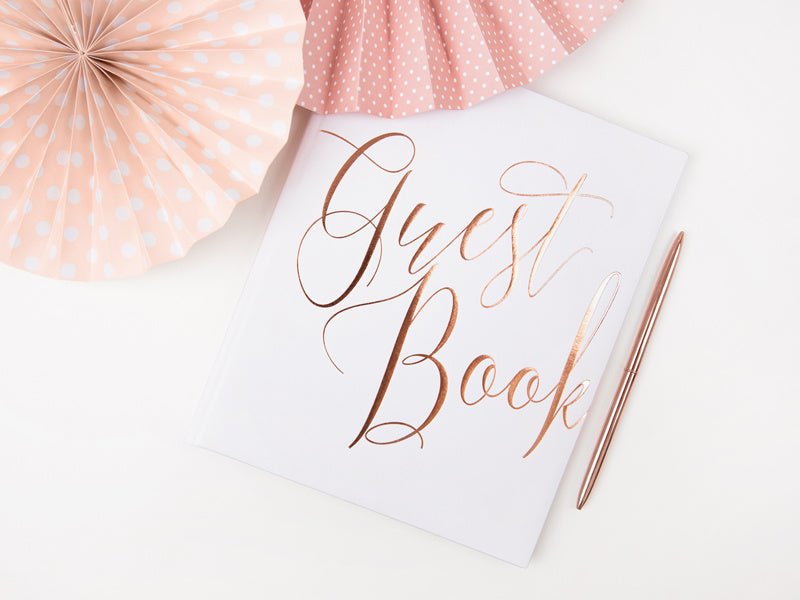 Gastenboek Rose Gouden Letters 24,5cm van Partydeco koop je bij Partywinkel