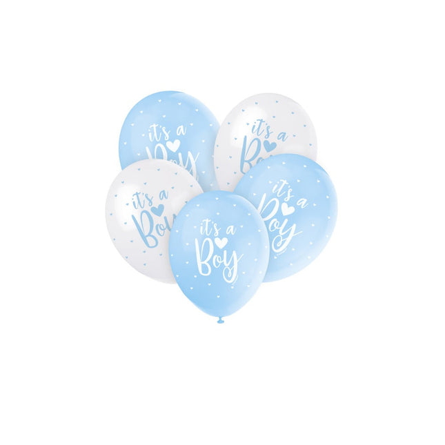 Geboorte Ballonnen It's A Boy Blauw 30cm 5st van Unique koop je bij Partywinkel